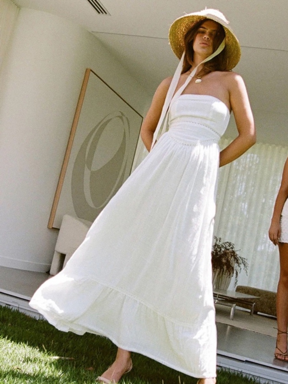 SABO Kenna White Strapless Maxi Guaze Tiered Skirt Dress - XL